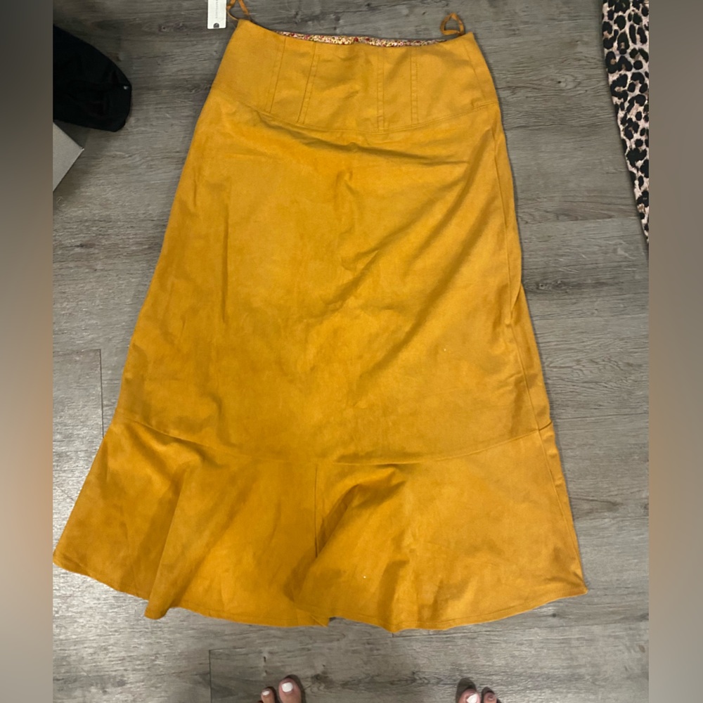 Anthropologie Tan Suede Ruffled Skirt